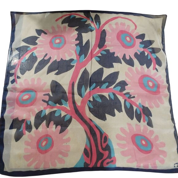 Vintage Italian Floral Polyester Scarf Bold Pink Blue Design 27 by 27 Inches - Picture 3 of 11